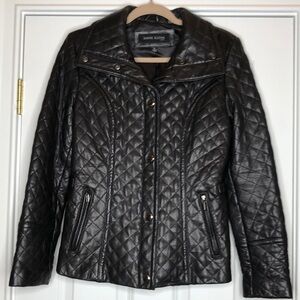Anne Klein Quilted Leather Jacket Black Medium